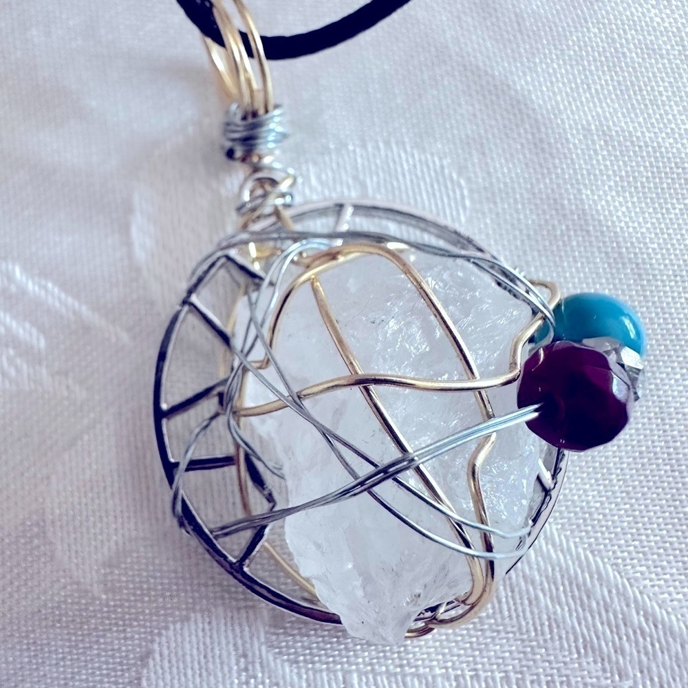 RUBYRUDI Artisan Milky Quartz Pendant Wire Wrapped Handmade Art To Wear 4360 P